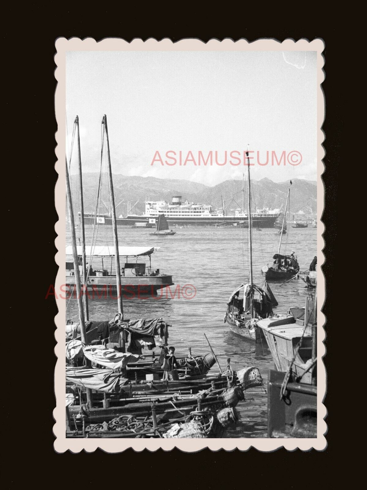 Ship Boat Sail Chinese Junk Harbor Vintage B&W Hong Kong Photograph 香港旧照片 #2797