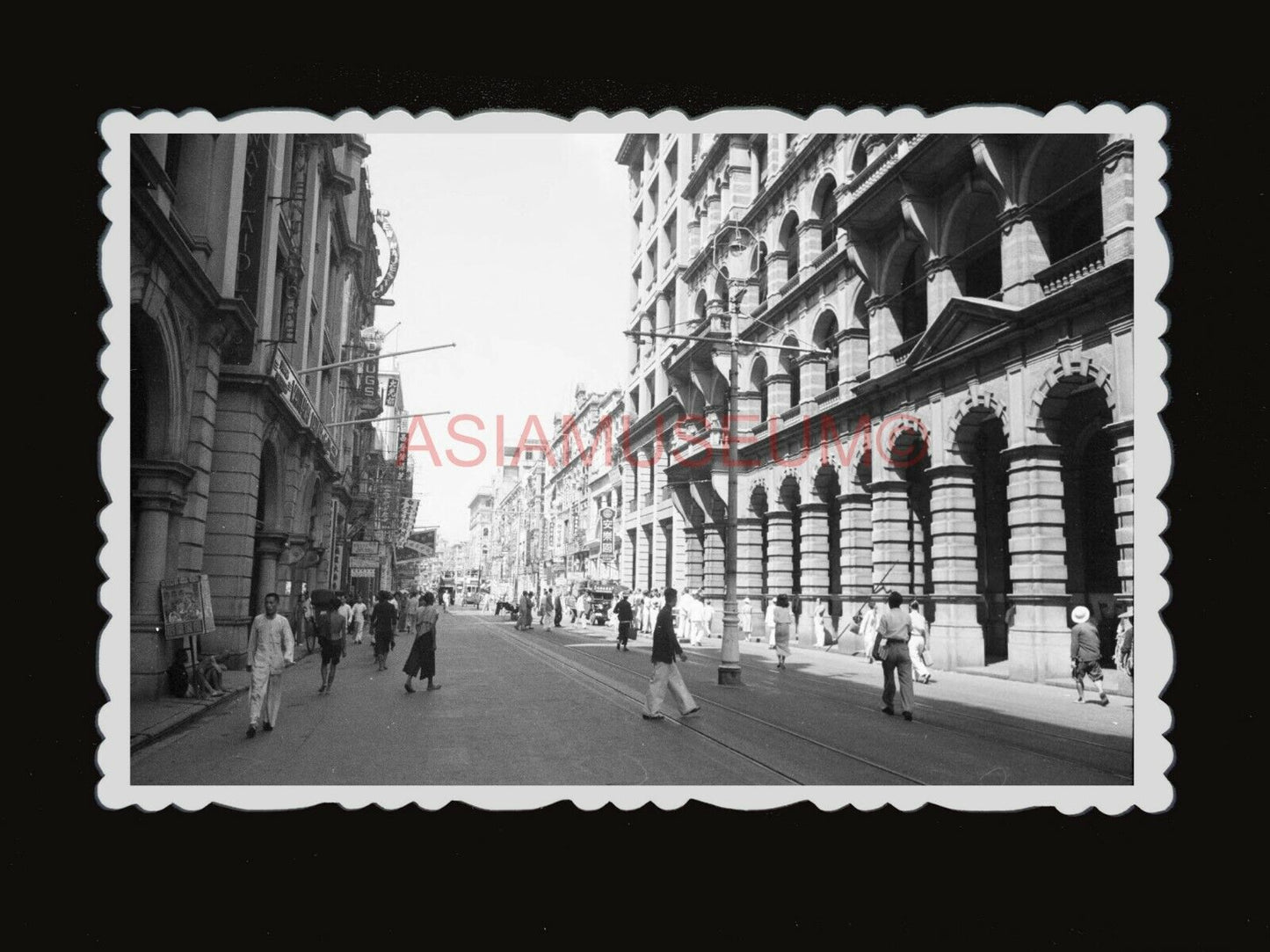 1950s STREET BUILDING ROAD BUS CAR SIGN WOMEN LAMP Vintage Hong Kong Photo #1344