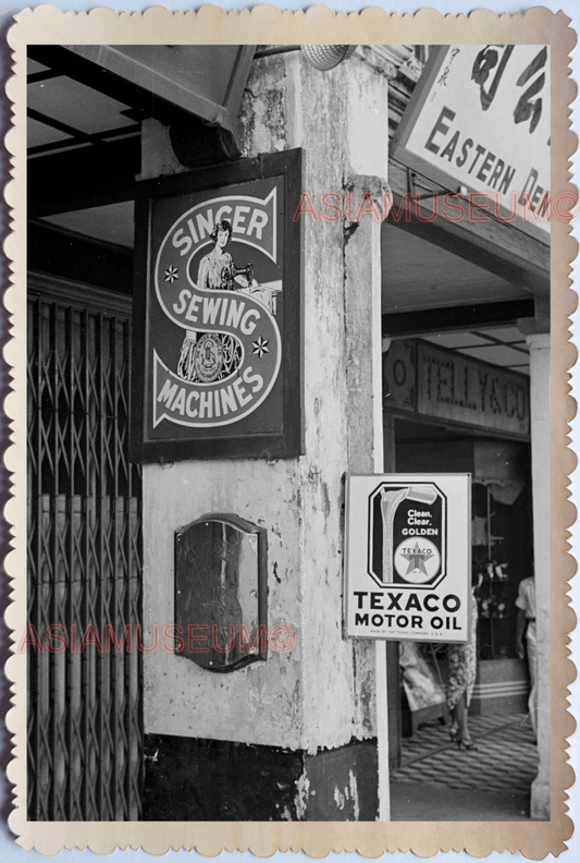 WW2 SINGER SEWING MACHINE TEXACO OIL SIGN ADS SHOP Vintage Singapore Photo 17827