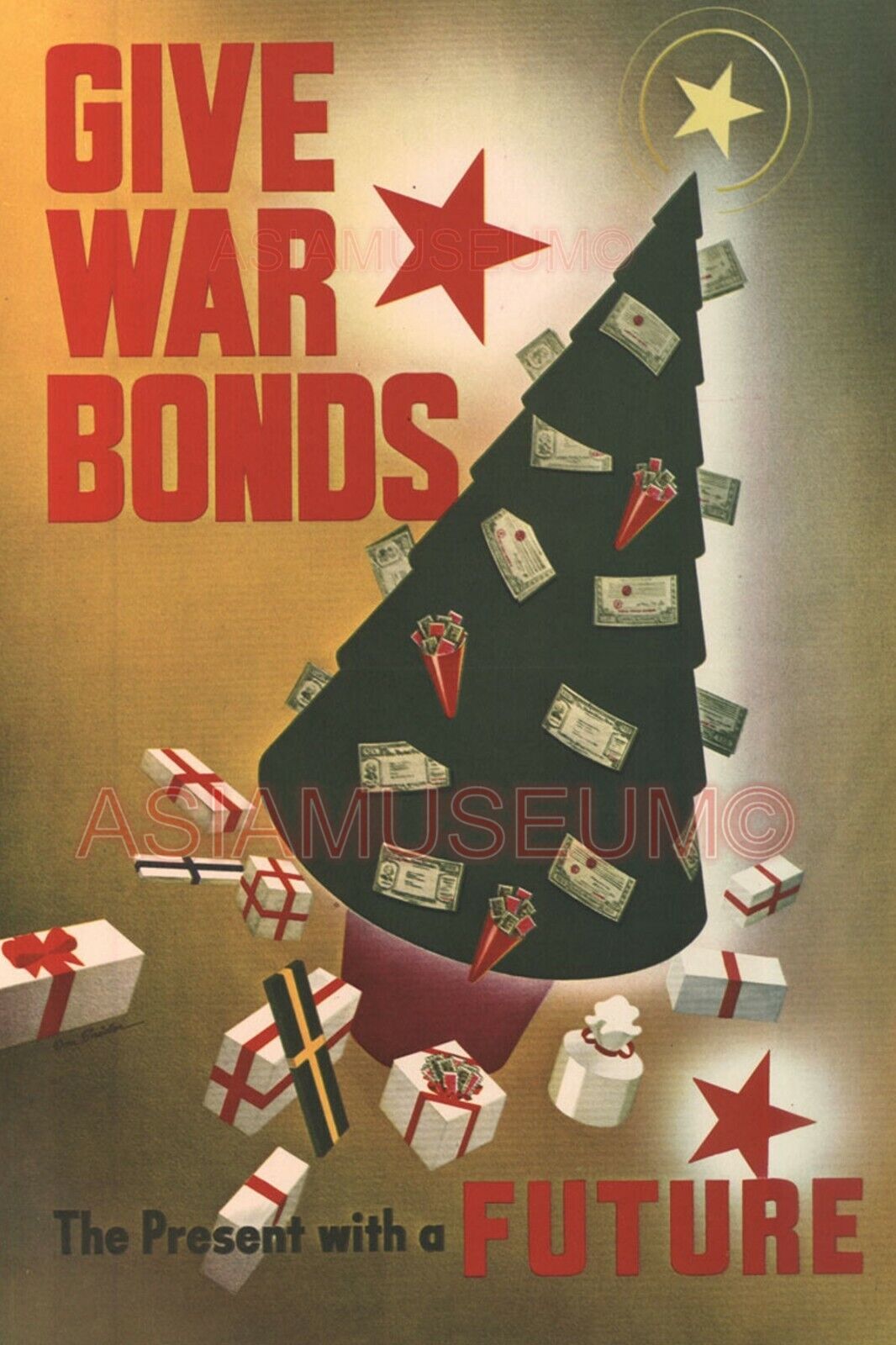 1943 WW2 USA AMERICA BUY WAR BONDS CHRISTMAS TREE XMAS ARMY PROPAGANDA Postcard