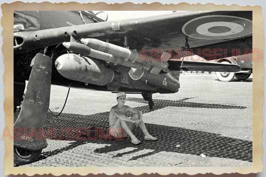 40s WW2 Vietnam WAR PLANE BOMBER PILOT TOPLESS BOMB MISSILE Vintage Photo 23840