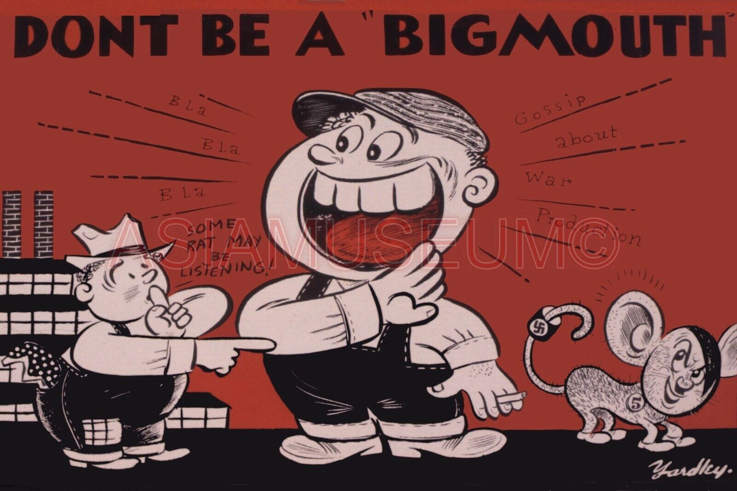 1943 WWii USA RAT BIGMOUTH LOOSE TALK ARMY SPY COMIC CARTOON PROPAGANDA Postcard