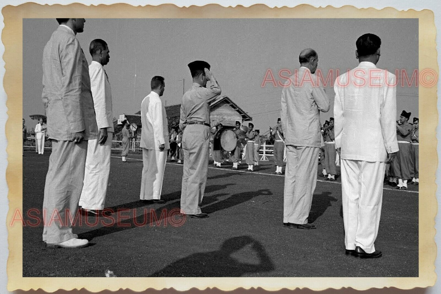 50s Vietnam War Saigon FRENCH NAVY GENERAL ARMY BAND SALUTE Vintage Photo 1270