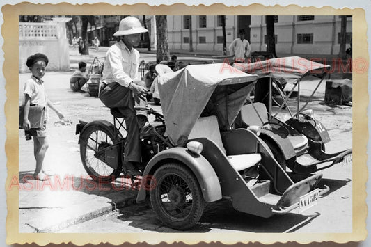 50s Vietnam Indochina Saigon Motorbike Trike Children Boy War Vintage Photo #517