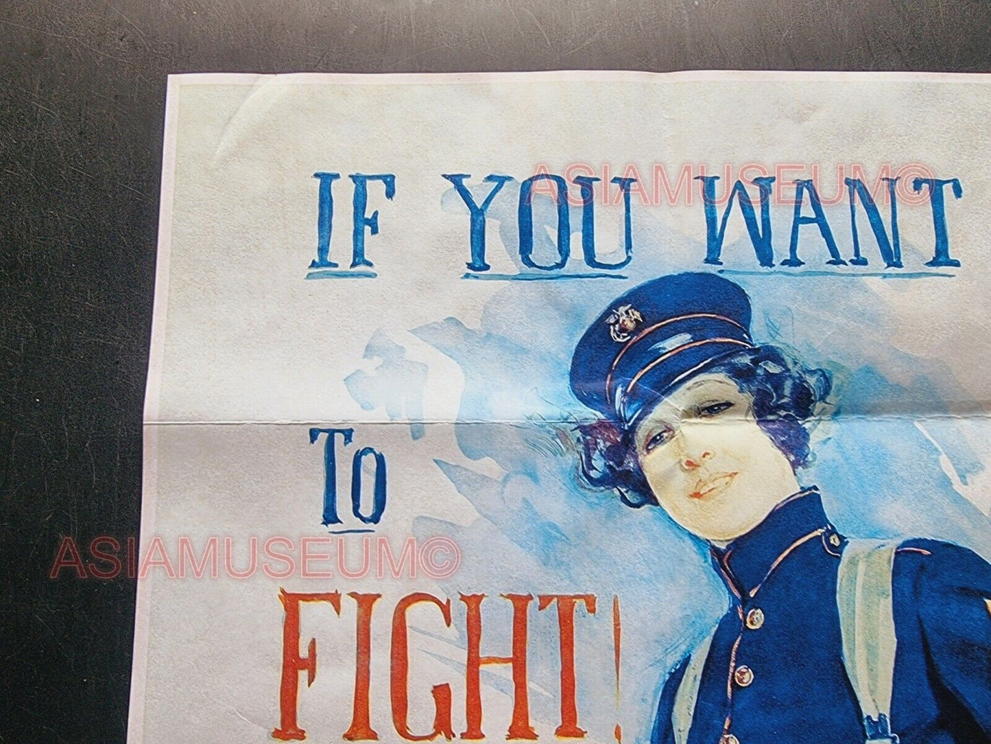 1942 WW2 USA AMERICA WOMEN LADY ENLIST MARINES CORPS FIGHT WAR PROPAGANDA POSTER