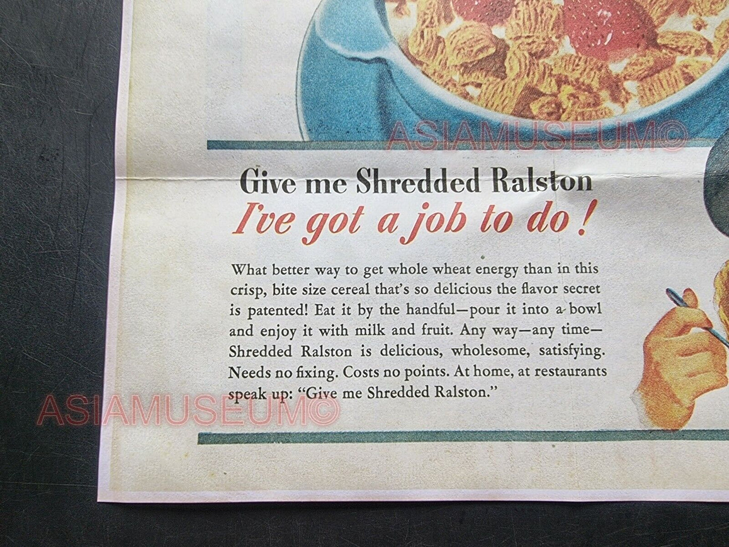 1944 WW2 USA AMERICA FOOD AMMUNITION CEREAL SHREDDED RALSTON PROPAGANDA POSTER