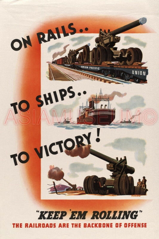 1941 WW2 USA AMERICA RAILS TRAINS SHIP GUN TANK RAILROAD WARSHIP NAVY  Postcard