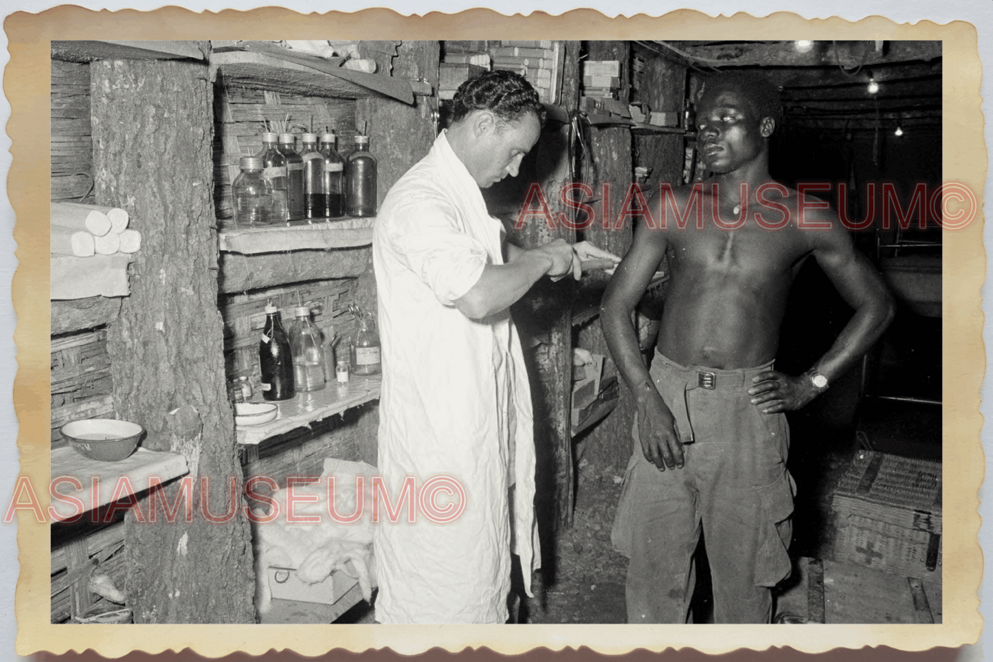 40s WW2 Vietnam MILITARY BASE HEALTH RED CROSS VACCINE JAB  Vintage Photo 27174