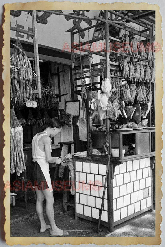 50s Vietnam SAIGON STREET SCENE RESTAURANT SHOP DRIED FOOD MAN Vintage Photo 960