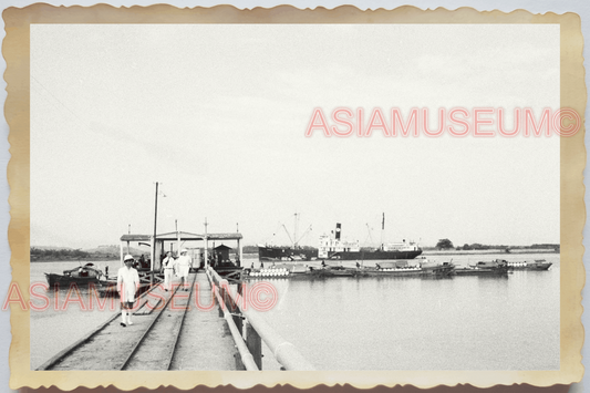 40s WW2 Vietnam HAIPHONG AMERICAN SHIP PIER HARBOR SHIP OLD Vintage Photo 04421