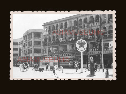 Texaco Gas Station Bus Trishaw Rickshaw Vintage Hong Kong Photo 香港旧照片 #2304