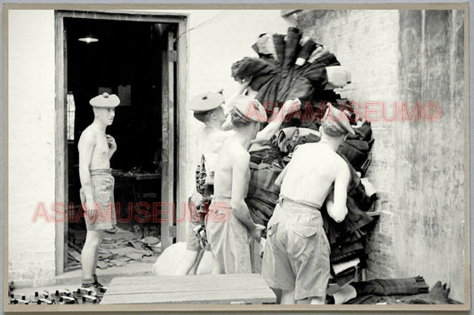 40's HONG KONG BRITISH ARMY MAN TOPLESS STACK CLOTHES  香港旧照片 Postcard RPPC 1414