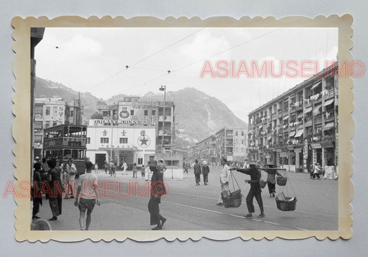 1940s TEXACO WAN CHAI DOUBLE DECKER BUS TRAM STREET HONG KONG Photo 18401 香港旧照片