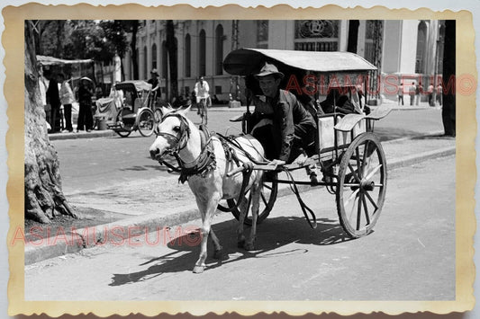 50s Vietnam War Saigon Ho Chi Minh Street Scene Horse Chariot Vintage Photo #997