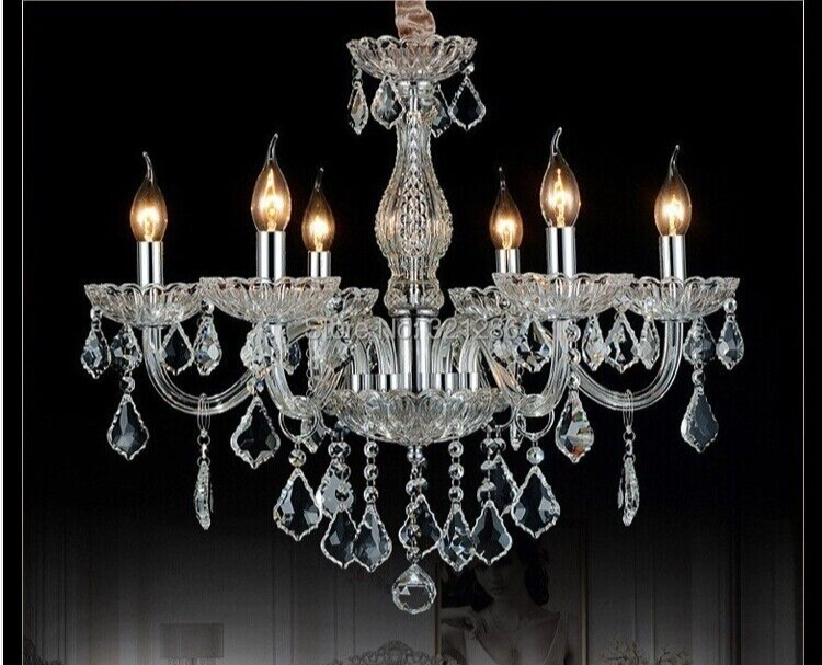 Antique European Italian French CHANDELIER K9 Crystal Clear Silver 6 ARM Lite