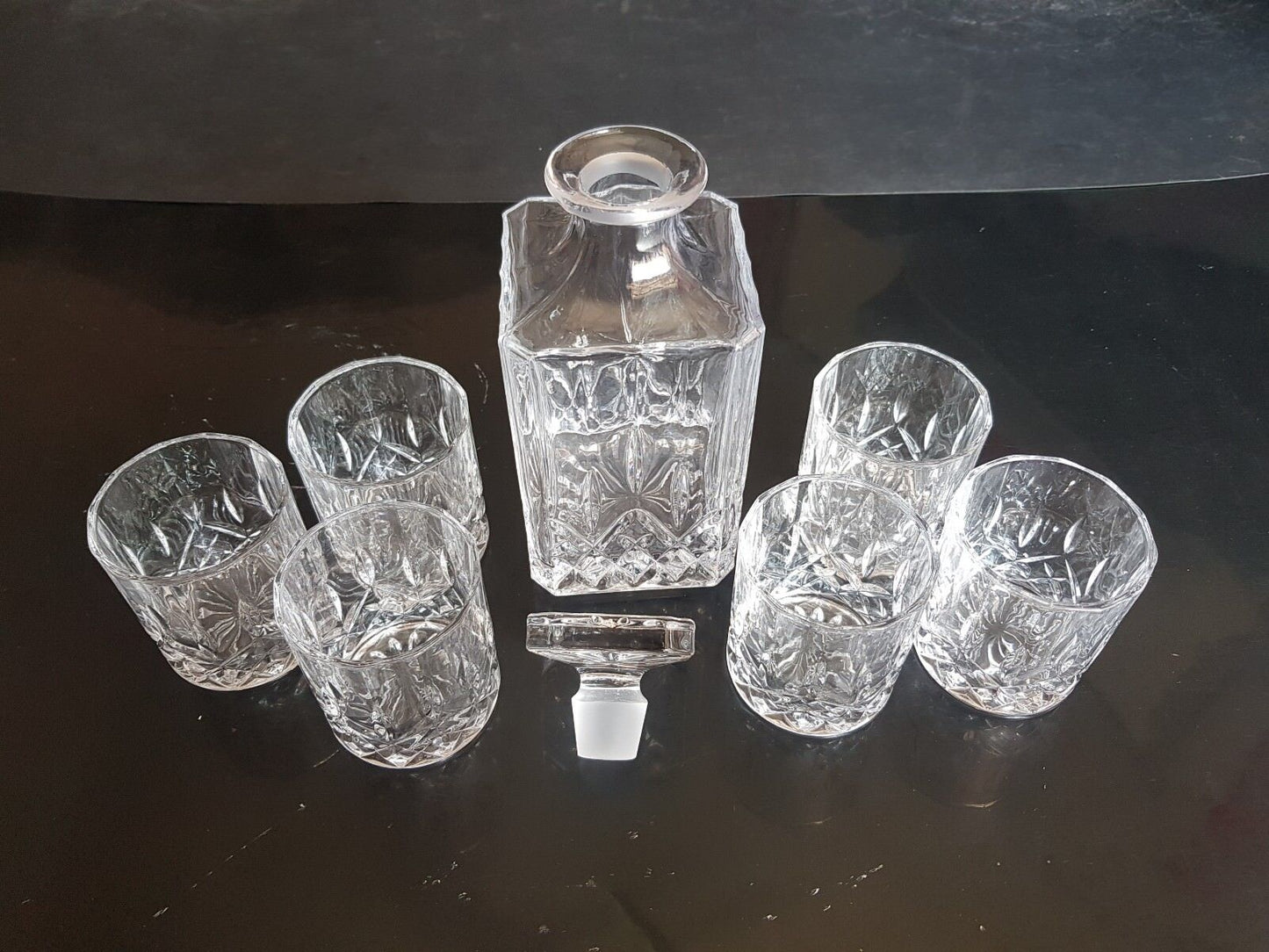 AUTHENTIC SET CRYSTAL Decanter 6 Glass Bottle Whisky Wine Stopper cognac NEW BOX