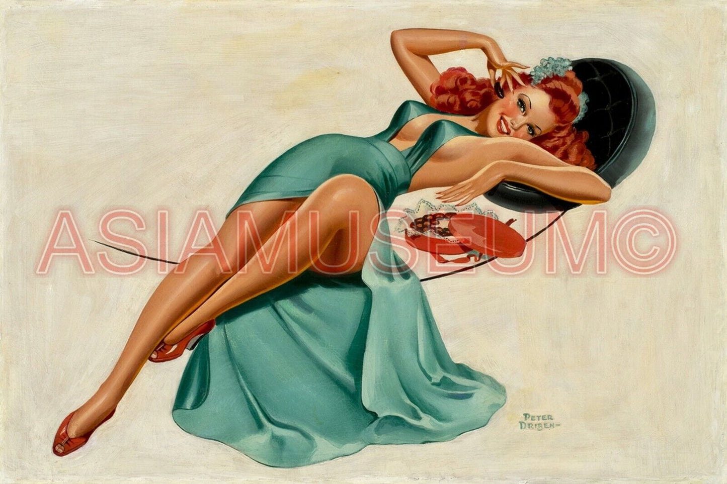 1943 WW2 USA WOMEN PIN UP SEXY LADY SOFA BED DRESS SKIRT WAR PROPAGANDA Postcard