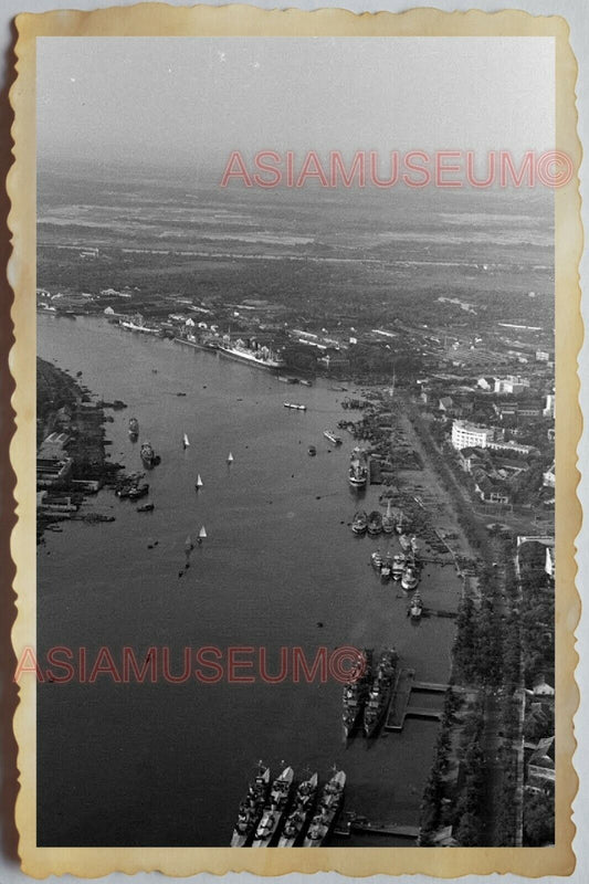 40s Vietnam War SAIGON HO CHI MINH MEKONG RIVER PORT SHIP SKY Vintage Photo 1565