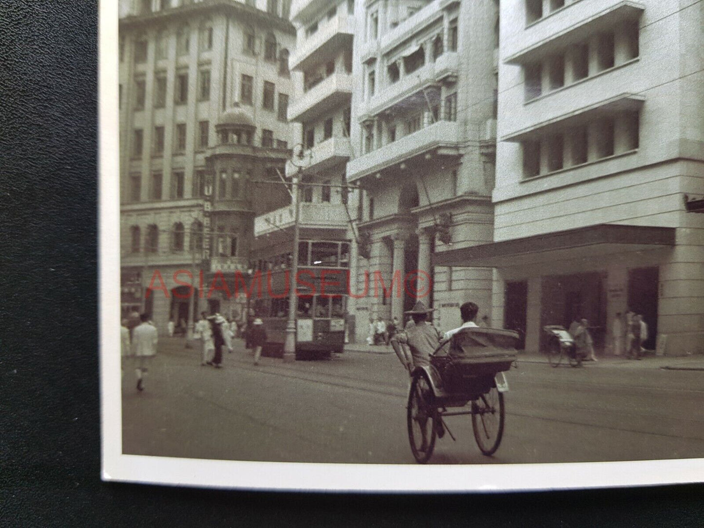 40s Des Voeux Road Central Rickshaw Tram Bus Hong Kong Photo Postcard RPPC #1673