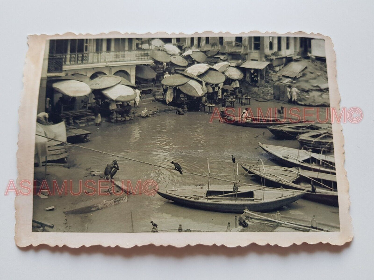 1940s Calcutta STREET SCENE GANGES RIVER BOAT COLONIAL Vintage INDIA Photo #1120