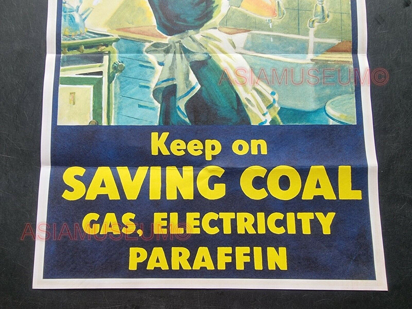 1944 WW2 USA AMERICA WOMEN LADY SAVING COAL ENERGY FOR WAR GAS PROPAGANDA POSTER