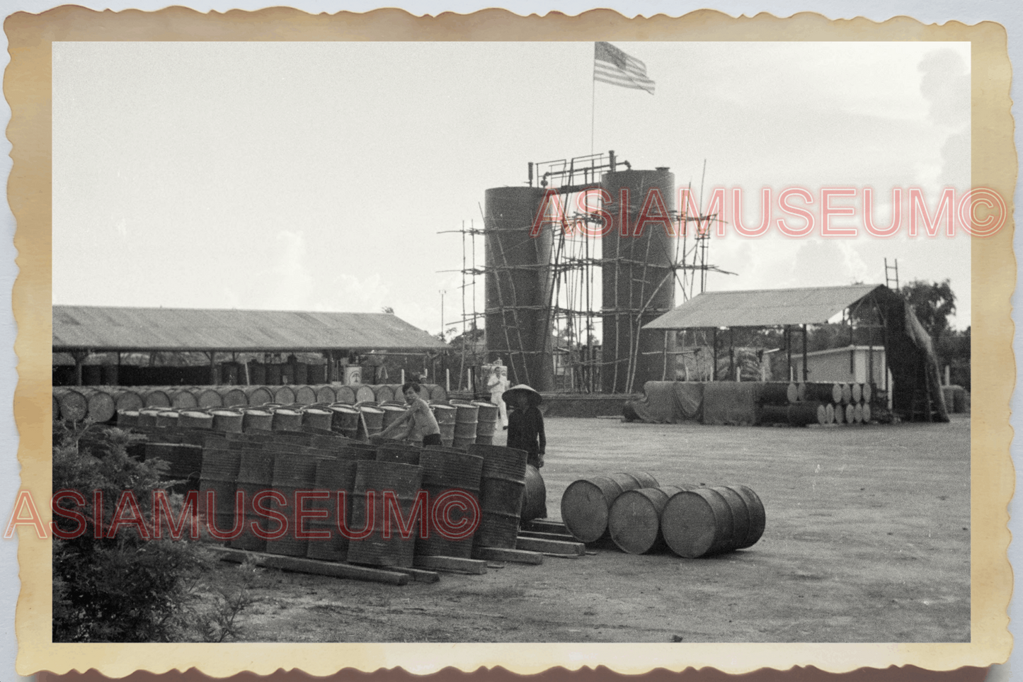 40s WW2 Vietnam AMERICA STANDARD VACUUM OIL GASOLINE FLAG Vintage Photo 24024