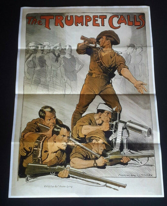 1942 WW2 USA AMERICA TRUMPET CALL WAR ARMY SOLDIER GUN RIFLE PROPAGANDA POSTER