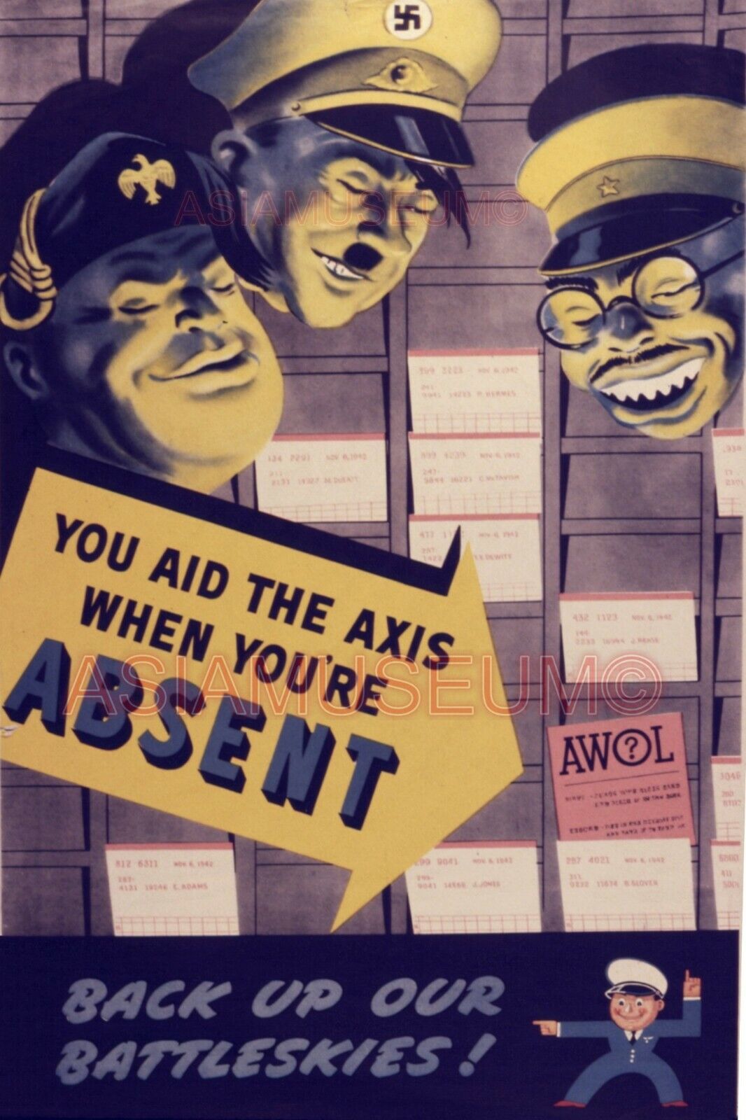 1944 WWii USA AMERICA COMIC ABSENT WORKING WAR FUNNY ALLIES PROPAGANDA Postcard