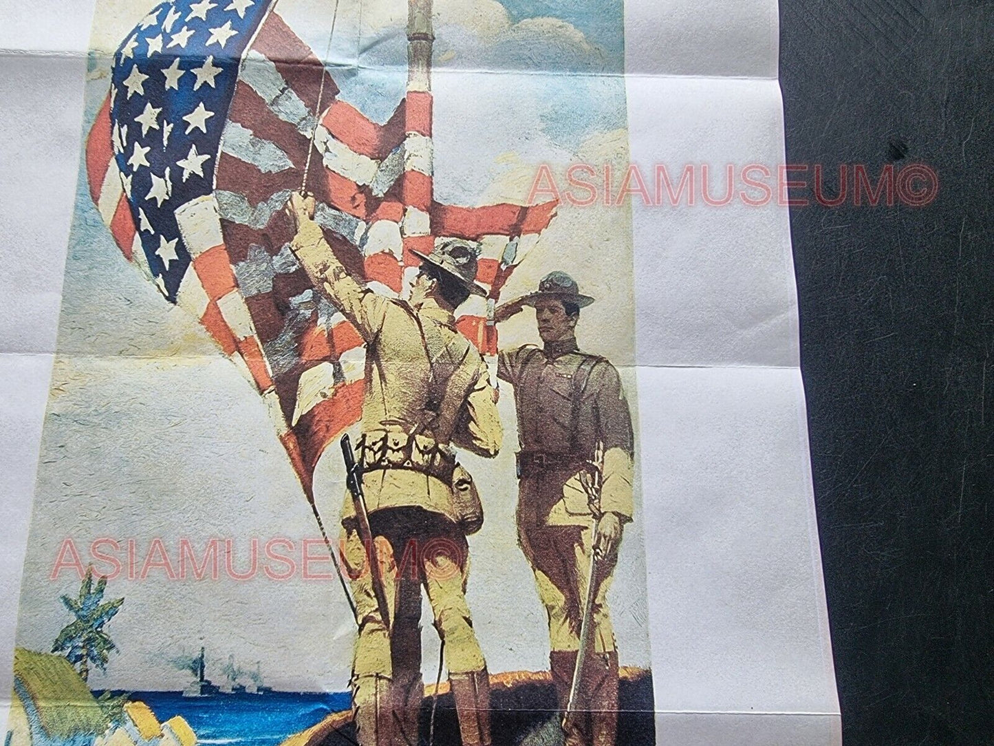 1944 WW2 USA AMERICA ALLIES FORCES MARINES NAVY FLAG SHIP ARMY PROPAGANDA POSTER