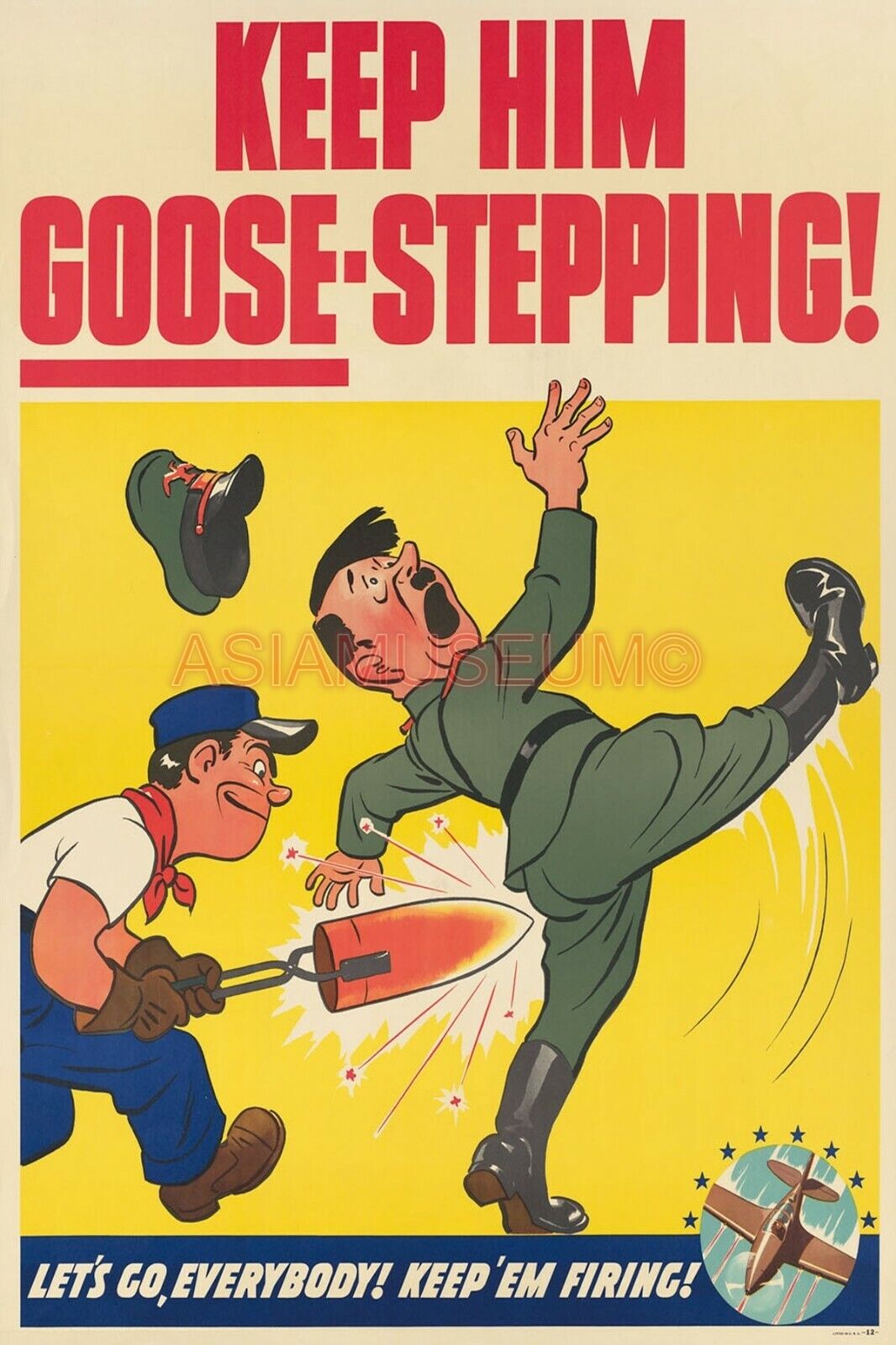 1942 WWii USA AMERICA GOOSE STEPPING GERMANY WAR ARMY AIRCRAFT PLANES Postcard