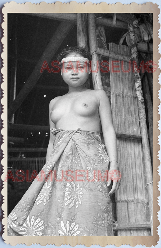 50s BORNEO MOUNTAIN TOPLESS TRIBE WOMEN TATTOO PORTRAIT FACE Vintage Photo 26682