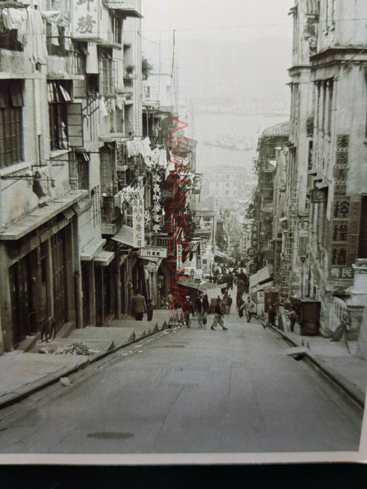 Cochrane Street Central Steps Market Vintage B&W Hong Kong Photo Postcard RPPC