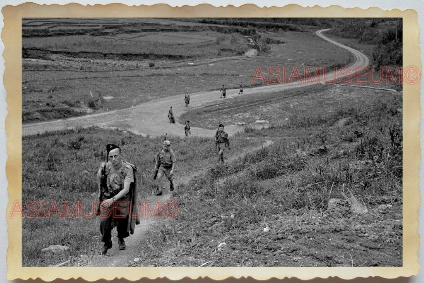 50s Indochina Vietnam Army Soldier Mekong River Vietcong B&W Vintage Photo #580