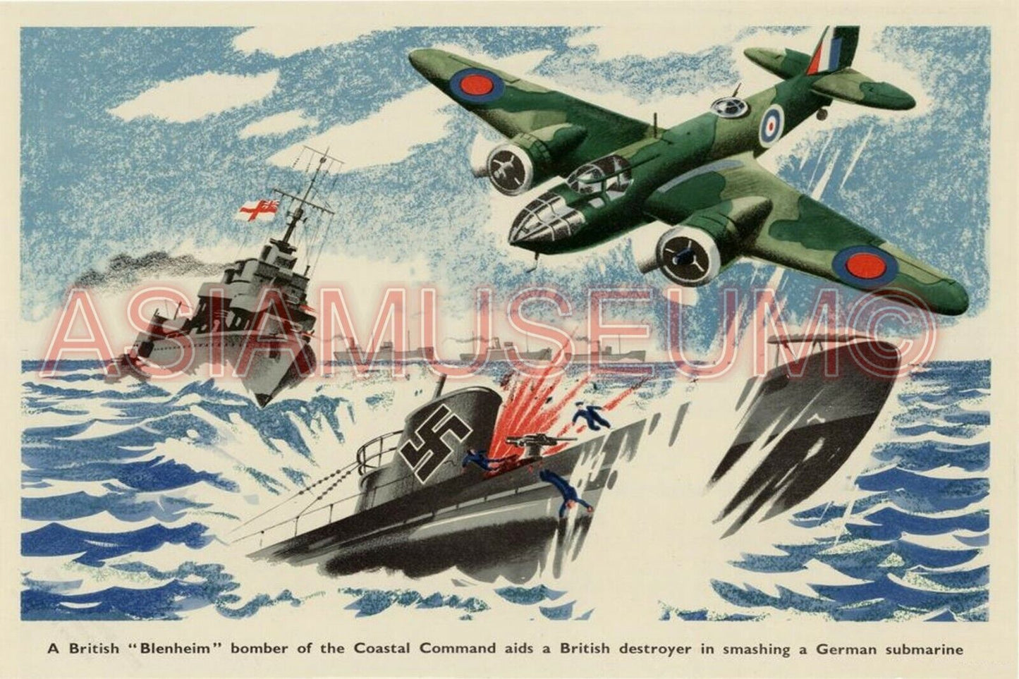 1941 WW2 USA AMERICA NAVY SUBMARINE BATTLE AIRCRAFT WARSHIP PROPAGANDA Postcard