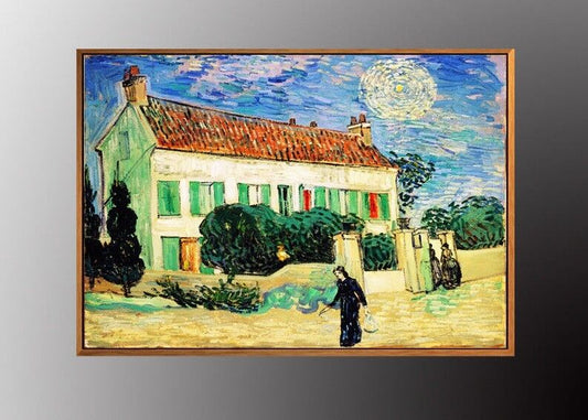 VAN GOGH White House At Night Canvas Oil Painting Print with Vintage Gold FRAME