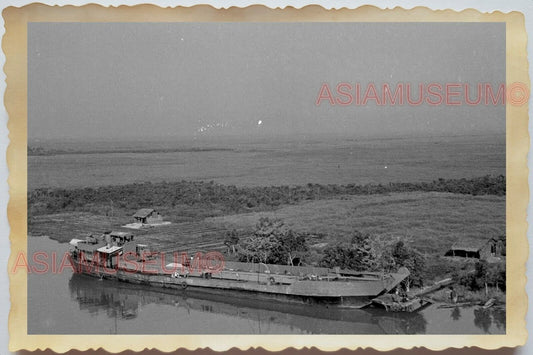 50s Vietnam War Saigon River Gun Battle Boat Ship Barge Dock Vintage Photo #1040