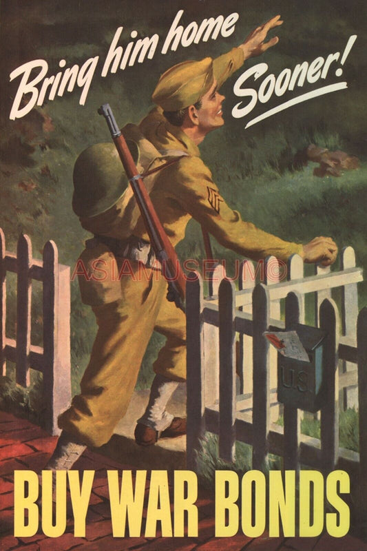 1943 WW2 USA AMERICA ARMY SOLDIER BUY WAR BOND NAVY MARINE PROPAGANDA Postcard