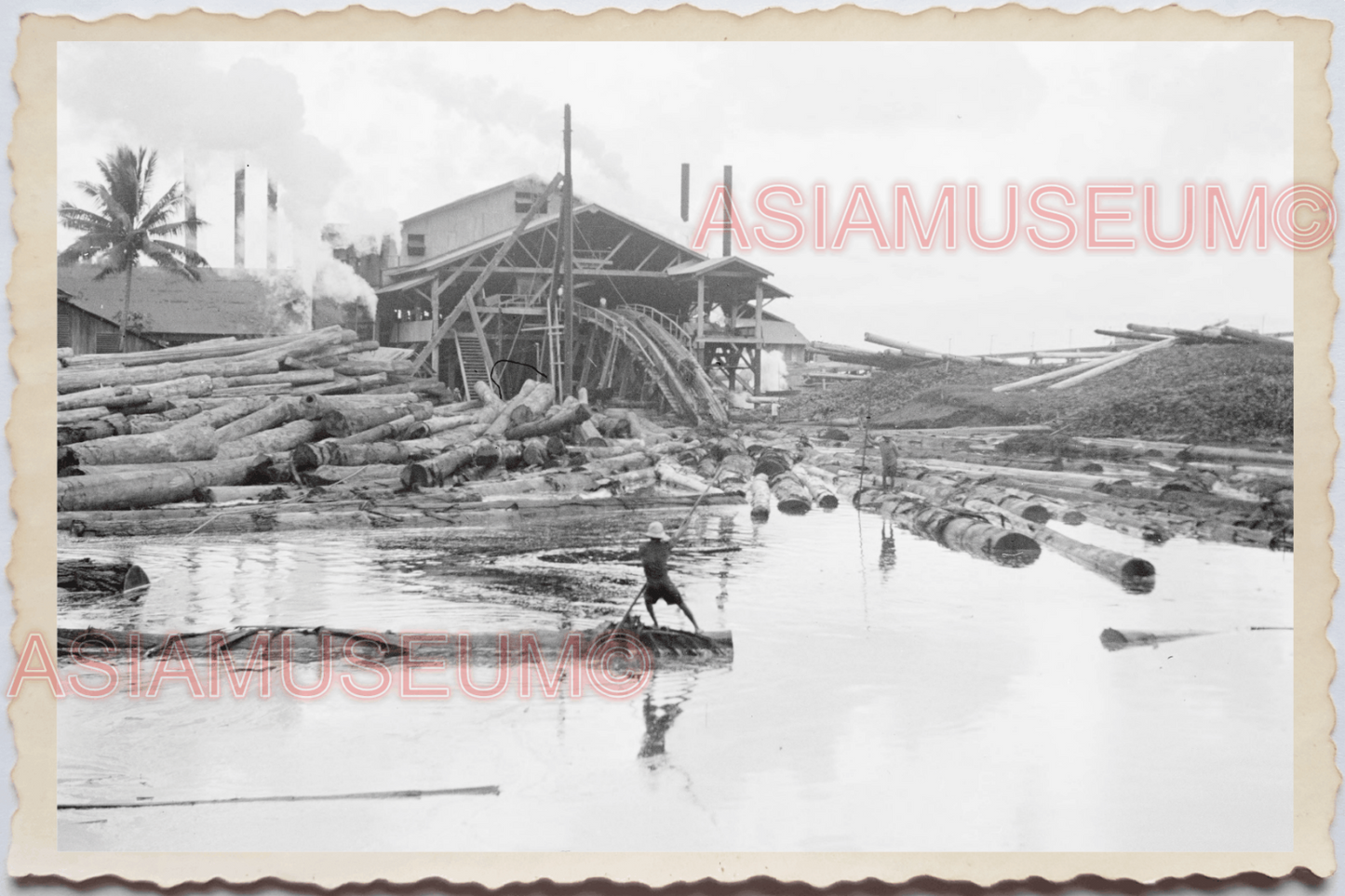 50s PHILIPPINES MANILA KOLAMBUGAN WOOD LOG LUMBER VILLAGE  Vintage Photo 29288