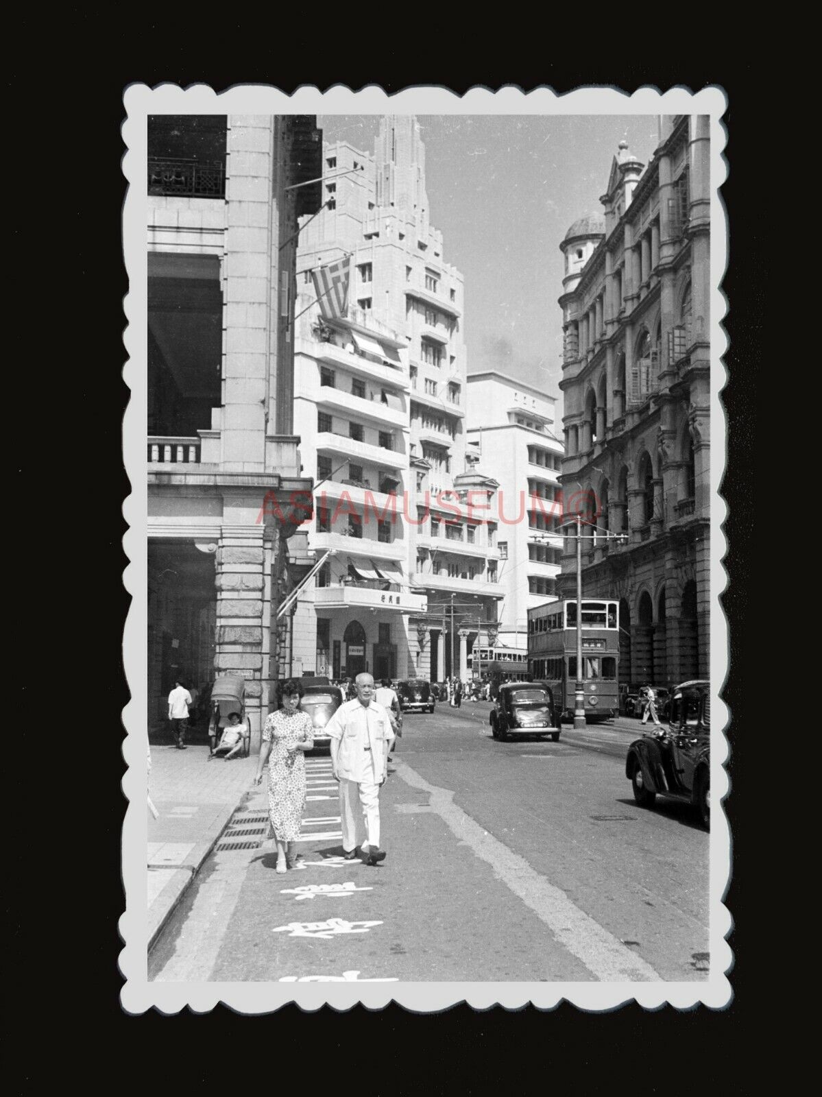 40s Women Bus Car Central Street Double Decker Old Hong Kong Photo 香港老照片 #1465