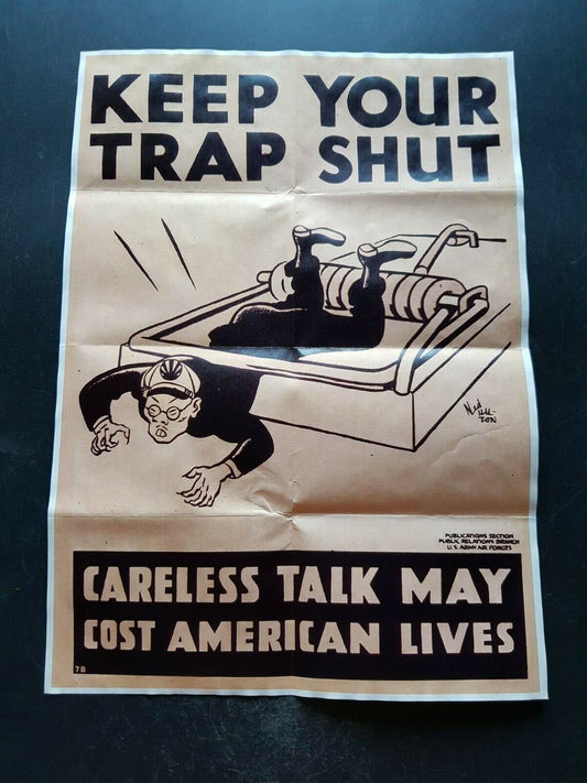 1943 WW2 USA AMERICA CARELESS TALK COST LIVES ANTI JAPAN ARMY PROPAGANDA POSTER