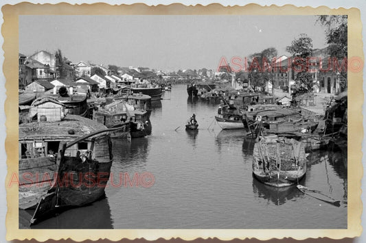 50s Vietnam SAIGON RIVER BOAT HOUSE PIER FLOATING MARKET WAR Vintage Photo 1739