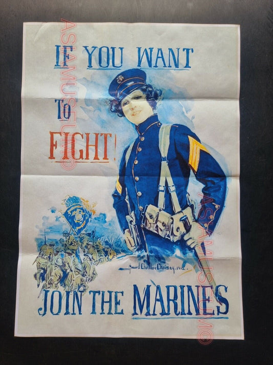 1942 WW2 USA AMERICA WOMEN LADY ENLIST MARINES CORPS FIGHT WAR PROPAGANDA POSTER