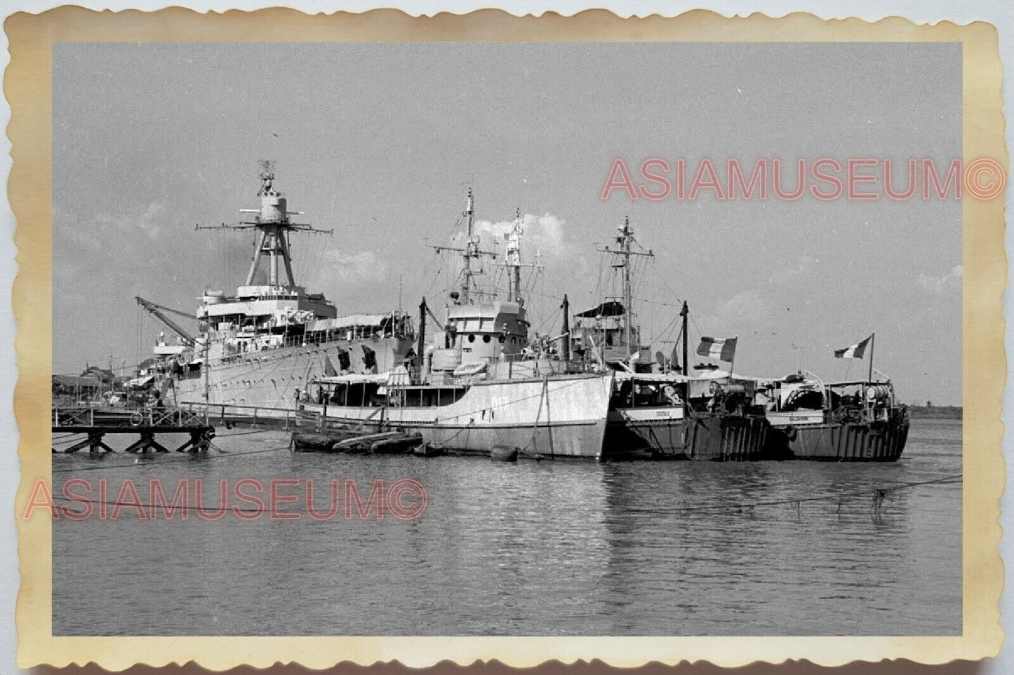 1940s Ho Chi Minh Boat USA FRANCE WARSHIP BOAT Vietnam War Vintage Photo #1182