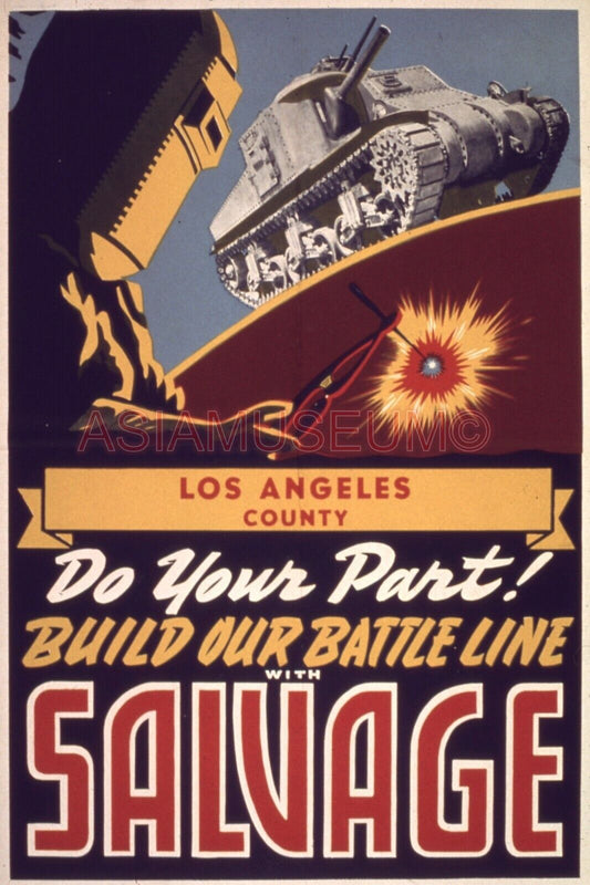 1941 WW2 USA UNITED STATES LOS ANGELES TANK SALVAGE BATTLE PROPAGANDA Postcard