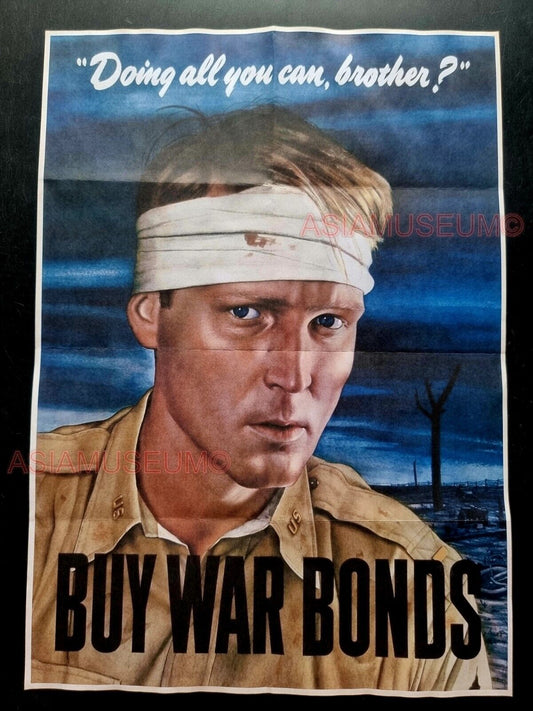 1943 WW2 USA BUY WAR BONDS ARMY SOLDIER BATTLE NAVY MARINE PROPAGANDA POSTER 513