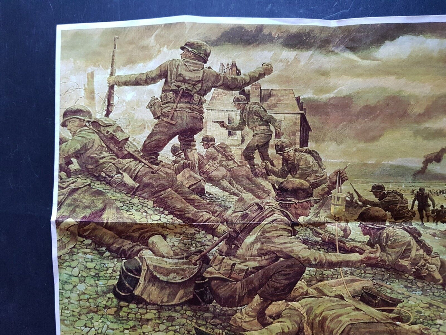 1944 WW2 USA BRITAIN ARMY D DAY WAR EUROPE NORMANDY MARINE GUN PROPAGANDA POSTER