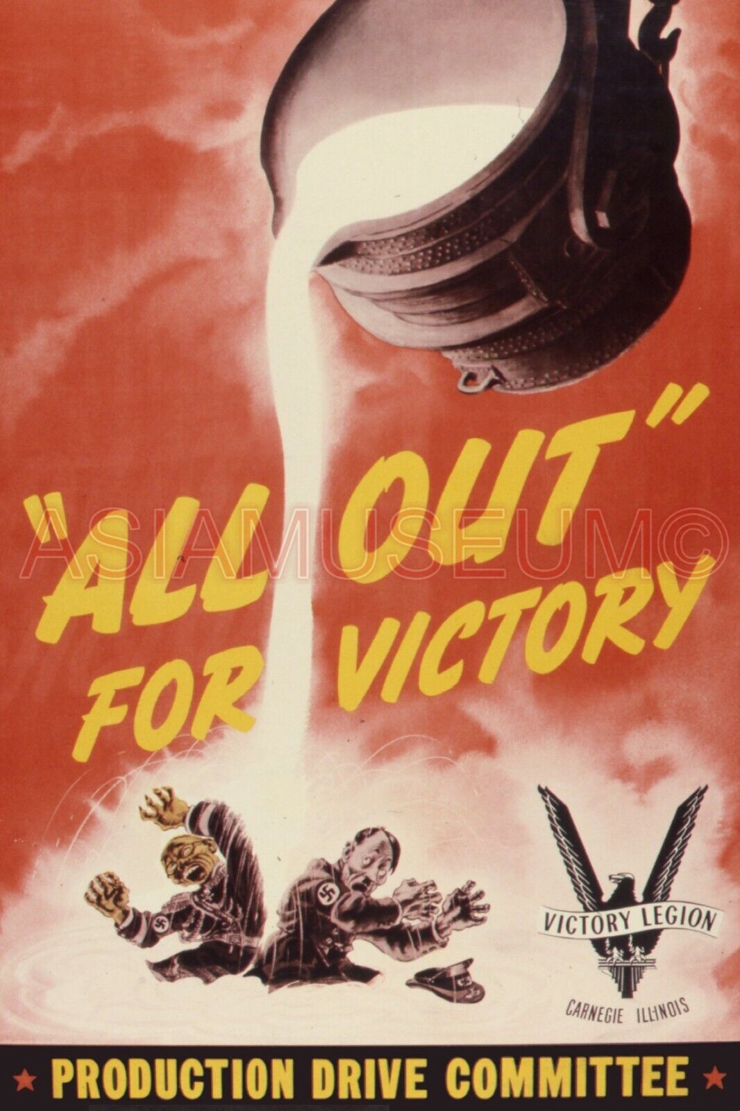 1942 WWii USA ALL OUT FOR VICTORY TOJO HIROHITO JAPAN WAR PROPAGANDA Postcard