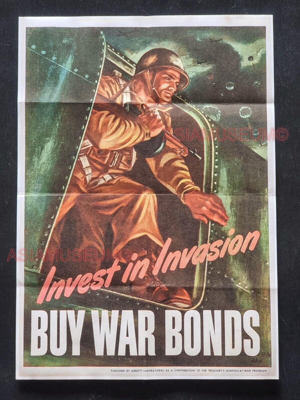 1943 WW2 USA AMERICA BUY WAR BONDS PARACHUTE SOLDIER BOMBER US PROPAGANDA POSTER