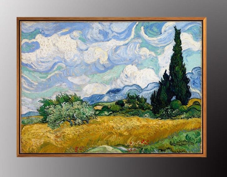 VAN GOGH Wheat Field with Cypresses  Art Print 50cm x 70cm WITH Gold FRAMED