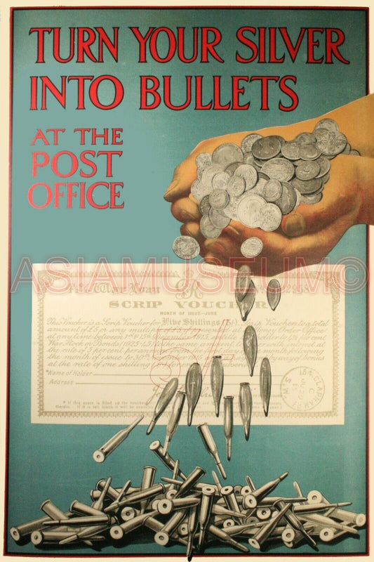 1943 WW2 USA AMERICA BULLET SILVER COIN WAR BONDS STAMPS PROPAGANDA ii Postcard